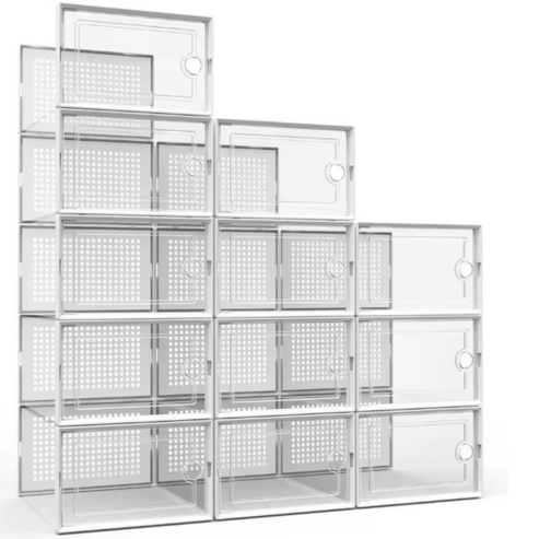 SONGMICS – Lot de 18 boîtes à chaussures pliables, rangement empilable pour pointures jusqu’à 44