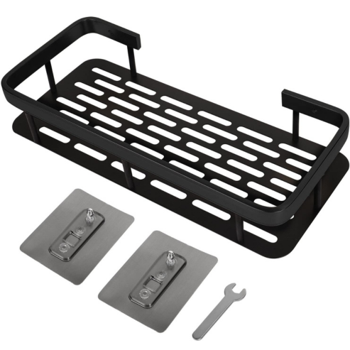 Support mural rectangulaire pour shampoing et accessoires de douche, étagère d’angle suspendue sans perçage, avec porte-serviettes intégré – pour salle de bain moderne