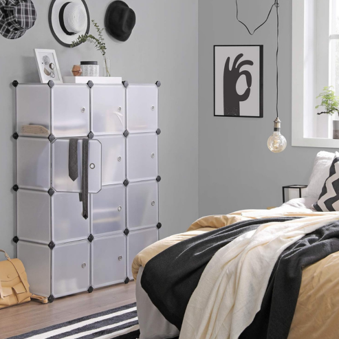 Étagère de garde-robe en plastique avec 6 compartiments – système de rangement modulaire avec portes, armoire DIY pour chambre, dressing ou bureau