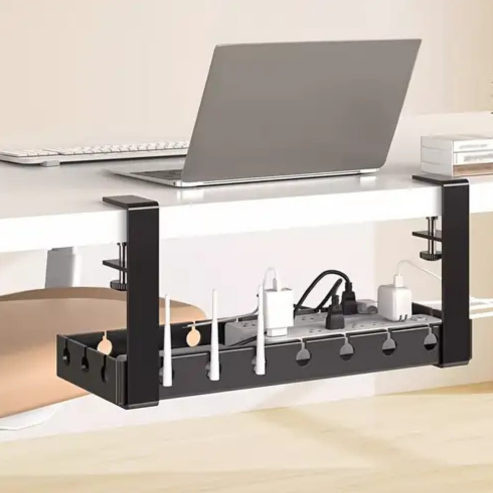 Plateau de gestion des câbles sous le bureau – support extensible en acier robuste pour cordons, multiprises et câbles divers