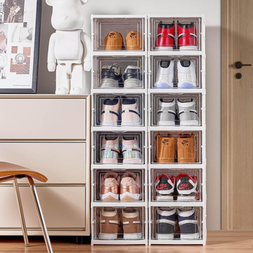 Boîte de rangement pliable pour chaussures Cubby T1 – empilable, multicouche, transparente et anti-poussière, idéale pour salon ou armoire