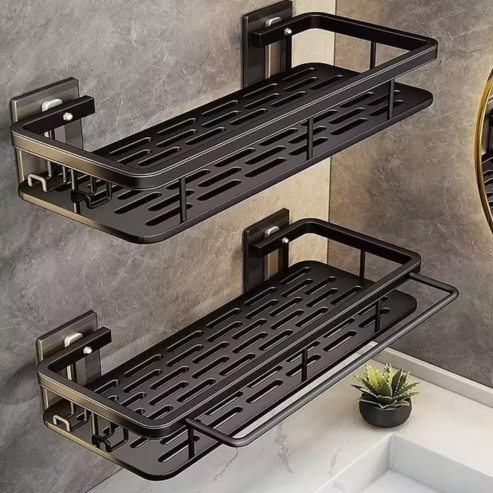 Support mural rectangulaire pour shampoing et accessoires de douche, étagère d’angle suspendue sans perçage, avec porte-serviettes intégré – pour salle de bain moderne