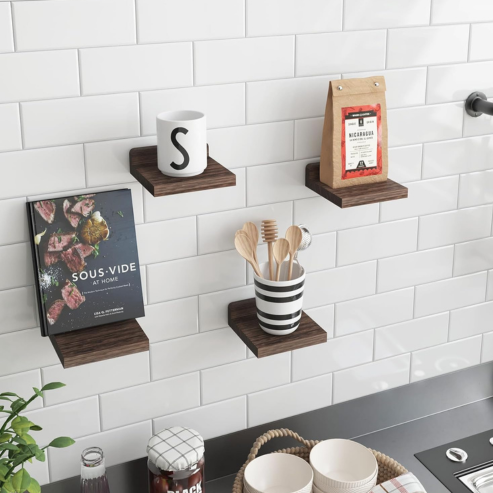 Étagères flottantes murales en bois – Lot de 4, présentoirs décoratifs pour salon, chambre, jardin ou pots de fleurs