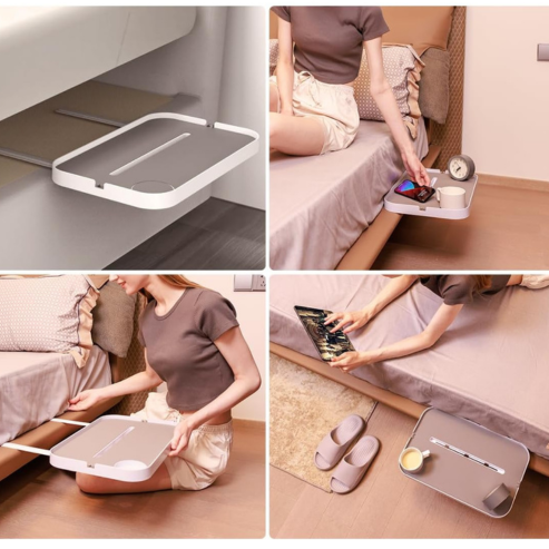 Étagère de chevet pour lit – plateau de rangement sous matelas, organisateur pratique pour chambre à coucher et lit à ressorts