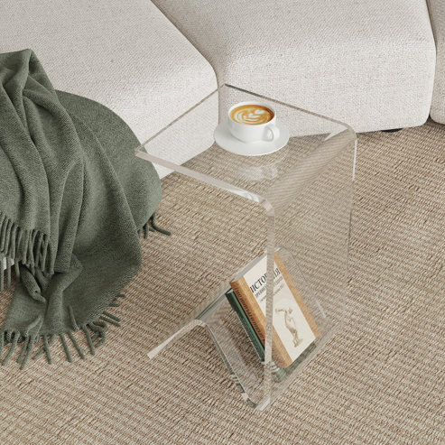 Table basse en acrylique transparente – table d’appoint multifonction pour salon, chevet, canapé ou rangement latéral