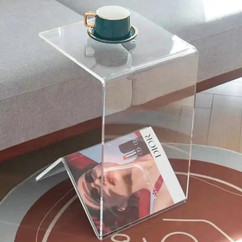 Table basse en acrylique transparente – table d’appoint multifonction pour salon, chevet, canapé ou rangement latéral