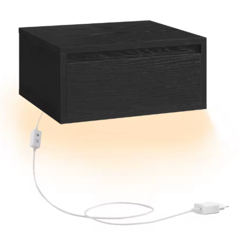 VASAGLE – Table de chevet suspendue avec lumière LED 3 couleurs, tiroir et étagère murale, style moderne pour chambre ou salon (35 x 40 x 18 cm)