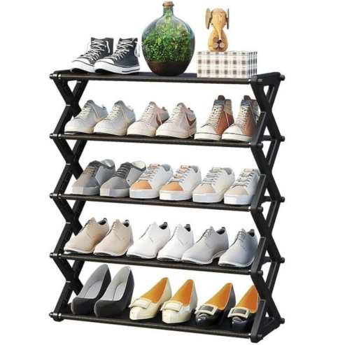 Étagère de rangement pour chaussures à 4 couches, structure en X, 1 pièce, design simple à assembler, idéale pour le porche ou le salon