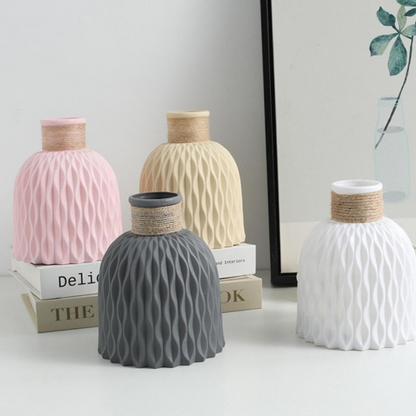 Vase ondulé en plastique avec corde – 1 ou 2 pièces, style nordique moderne pour décoration de maison, salon ou bureau