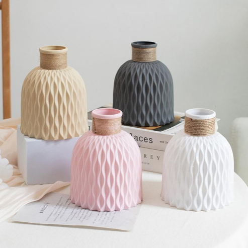 Vase ondulé en plastique avec corde – 1 ou 2 pièces, style nordique moderne pour décoration de maison, salon ou bureau