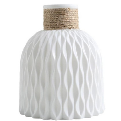 Vase ondulé en plastique avec corde – 1 ou 2 pièces, style nordique moderne pour décoration de maison, salon ou bureau