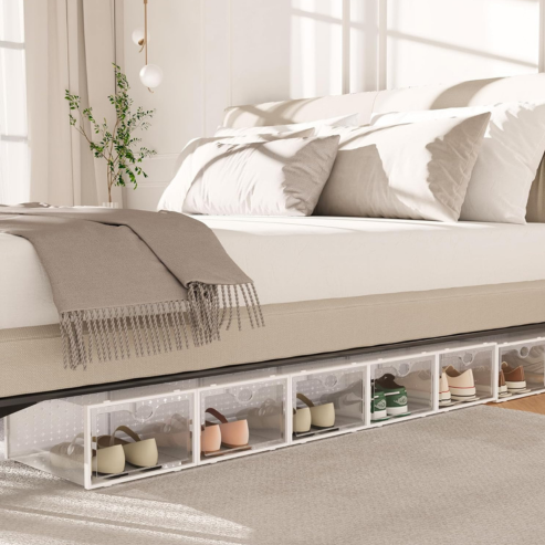 SONGMICS – Lot de 18 boîtes à chaussures pliables, rangement empilable pour pointures jusqu’à 44