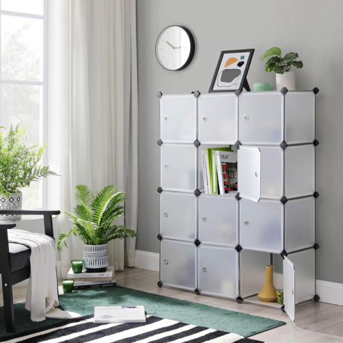 Étagère de garde-robe en plastique avec 6 compartiments – système de rangement modulaire avec portes, armoire DIY pour chambre, dressing ou bureau