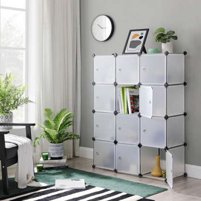 Étagère de garde-robe en plastique avec 6 compartiments – système de rangement modulaire avec portes, armoire DIY pour chambre, dressing ou bureau