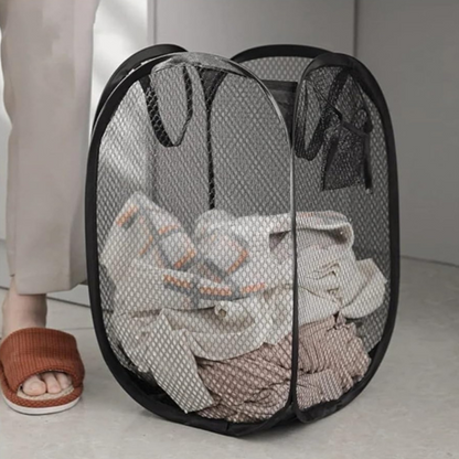 Panier de tri du linge sale pliant – sac de rangement en maille avec cadre, idéal pour la salle de bain, la buanderie ou les petits espaces