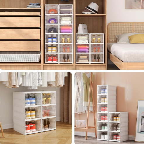 Boîte de rangement pliable pour chaussures Cubby T1 – empilable, multicouche, transparente et anti-poussière, idéale pour salon ou armoire