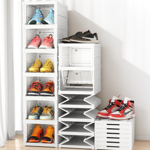 Boîte de rangement pliable pour chaussures Cubby T1 – empilable, multicouche, transparente et anti-poussière, idéale pour salon ou armoire
