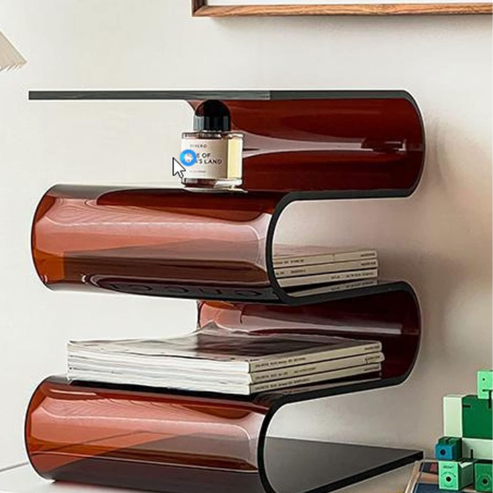 Étagère à livres nordique en acrylique transparent – petite bibliothèque design, table d’appoint et porte-revues décoratif pour salon ou bureau