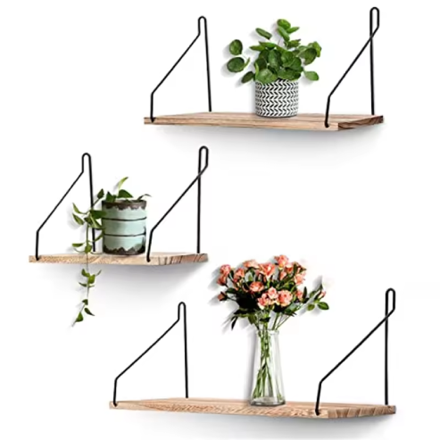 Étagère murale flottante suspendue, présentoir nordique avec support métallique, étagère de rangement en bois multifonction pour balcon et salon – 1 pièce